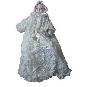 Porcelain Musical Baby Doll - 11" tall - Pull String plays It's A Small World